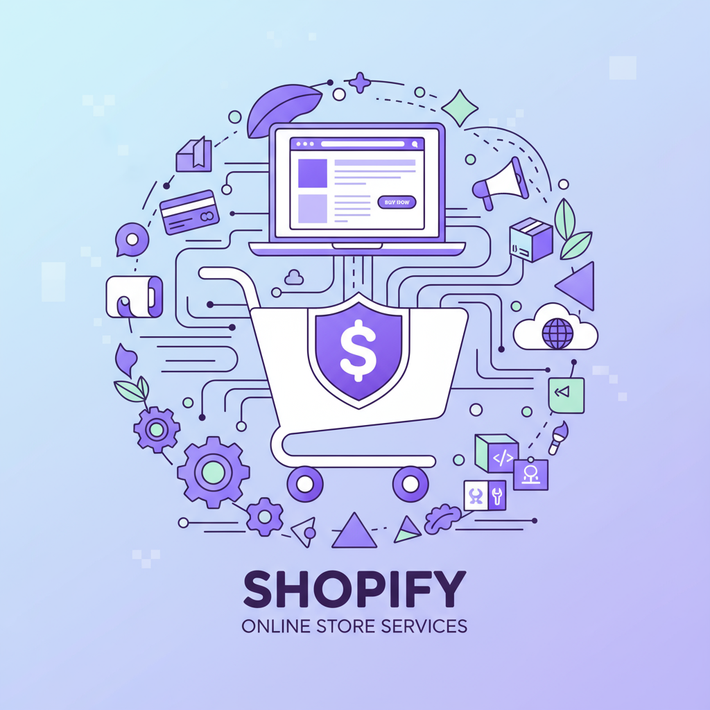 Shopify themed illustration or logo representing online store setup or Shopify services
